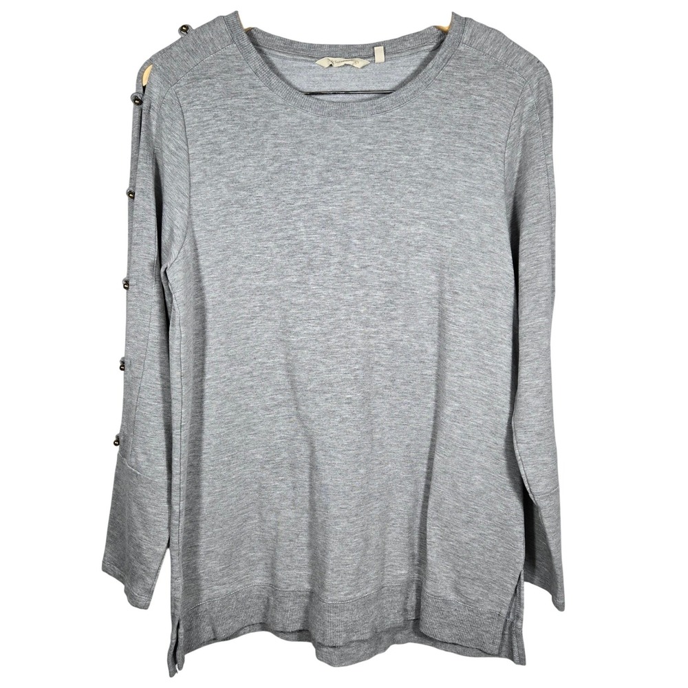 Soft Surroundings Gray Go‎ Lively Bibi Pullover Beaded Long Sleeve Top M 2EA09